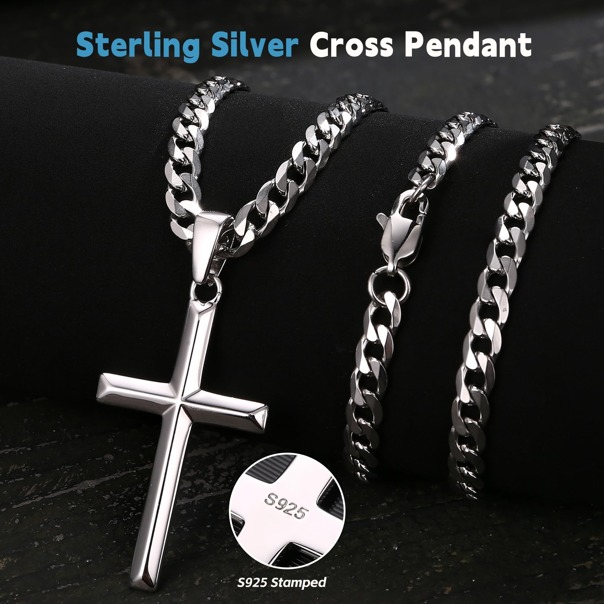 925 Sterling Silver Chain Necklace Men - Fansilver-collar cruzado de Plata de Ley