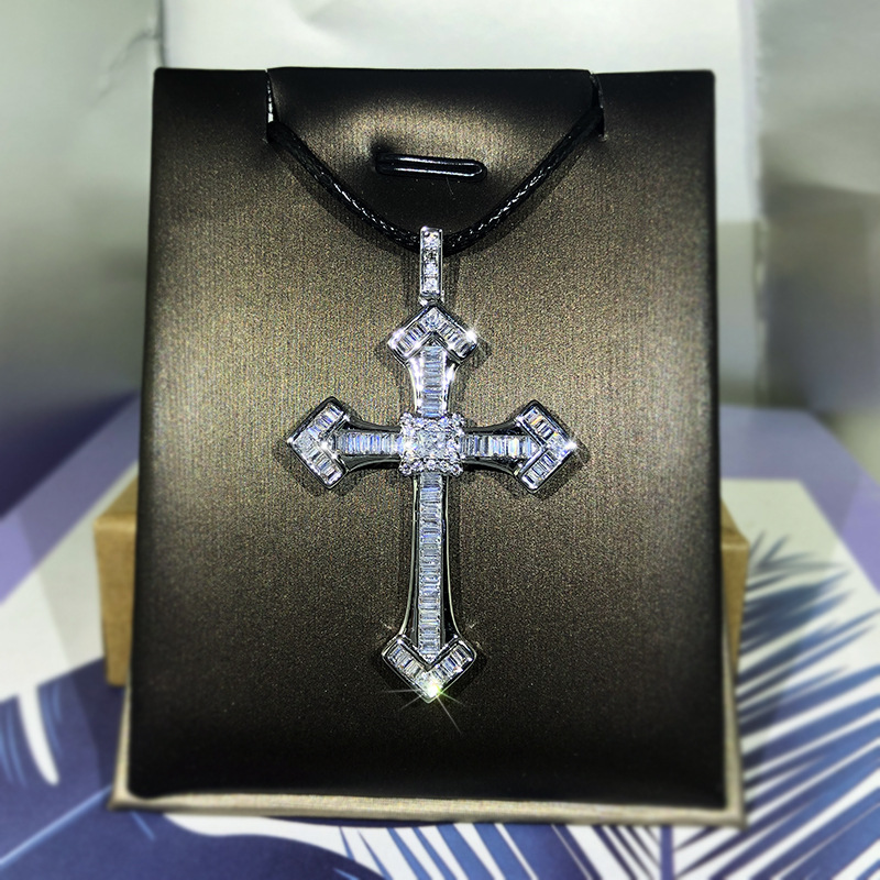 925 Sterling Silver Chain Necklace Men - Colgante de Cruz clásica para hombre