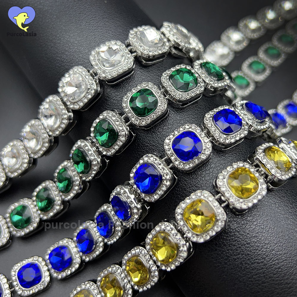 Cuban Link Chain 12Mm - Pulsera helada multicolor brillante para hombres