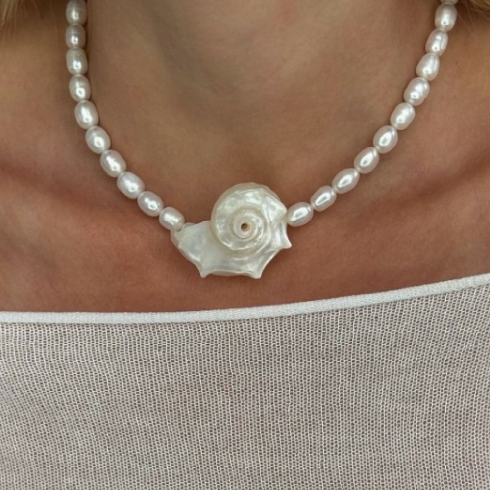 Pearl Choker Necklace Vintage - Collar con colgante de concha natural