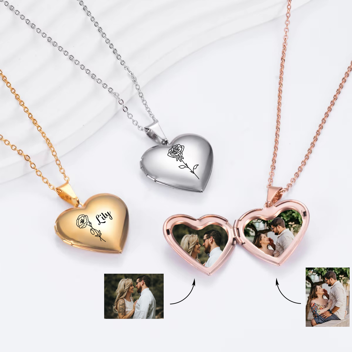 Heart Locket Necklace Photo - Collar con medallón de flor de