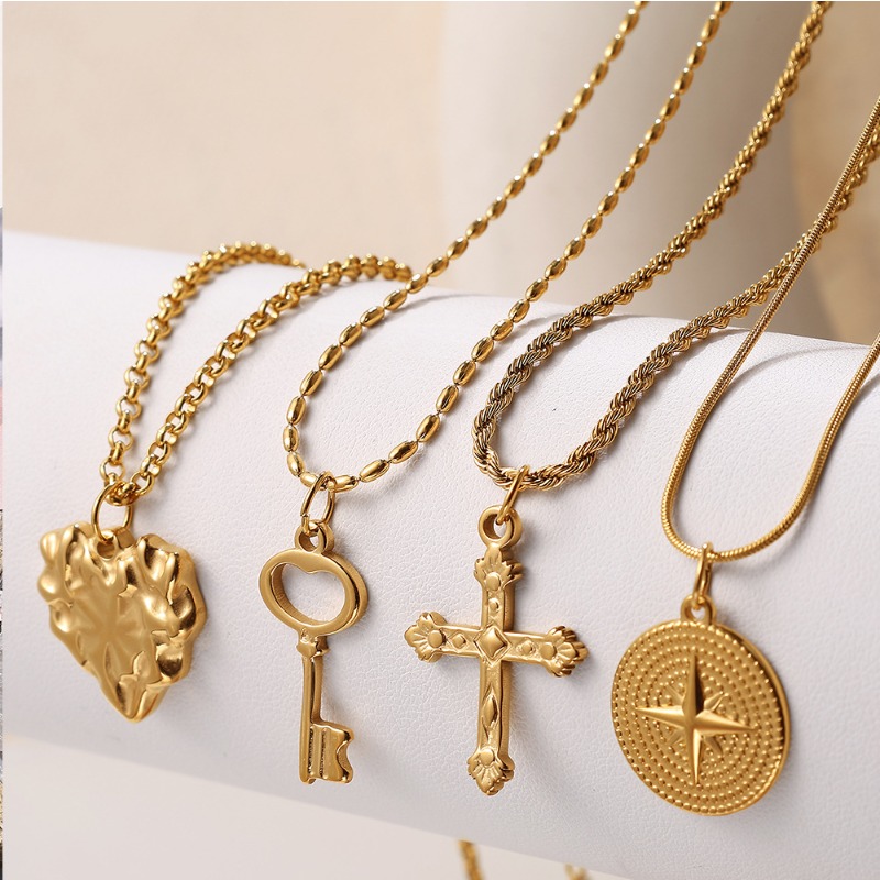 Colgante de acero inoxidable c - Cross Pendant Necklace Gold reseña y precio
