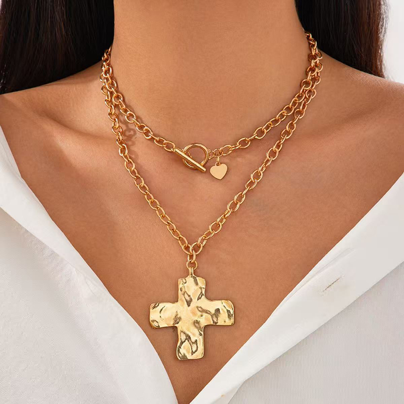 Collar de cruz grueso con capa - Cross Pendant Necklace Gold reseña y precio