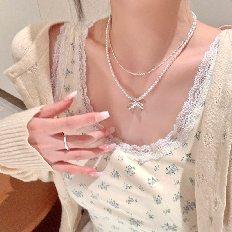 Collar de cadena de doble capa - Pearl Choker Necklace Vintage reseña y precio