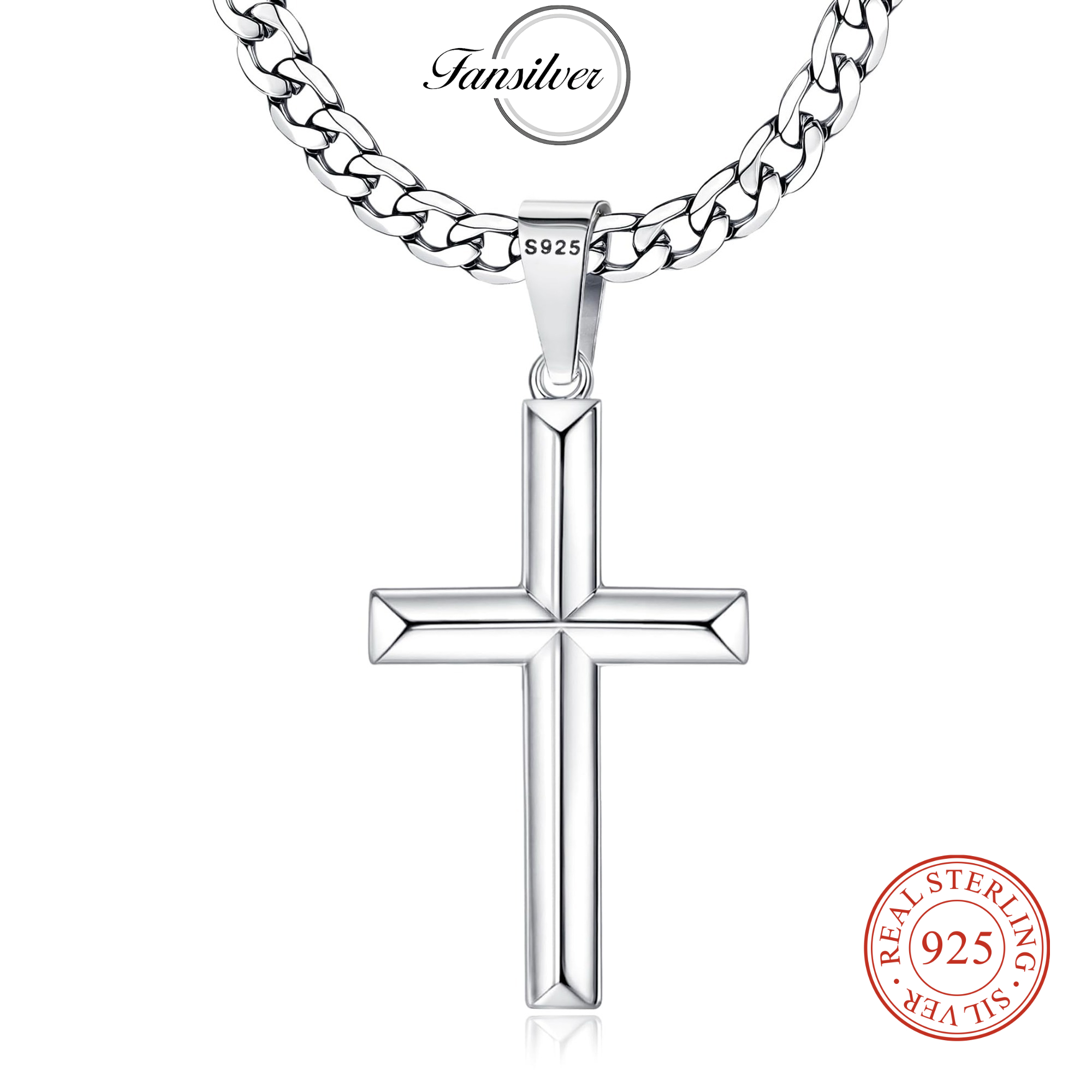 Fansilver-collar cruzado de Pl - 925 Sterling Silver Chain Necklace Men reseña y precio