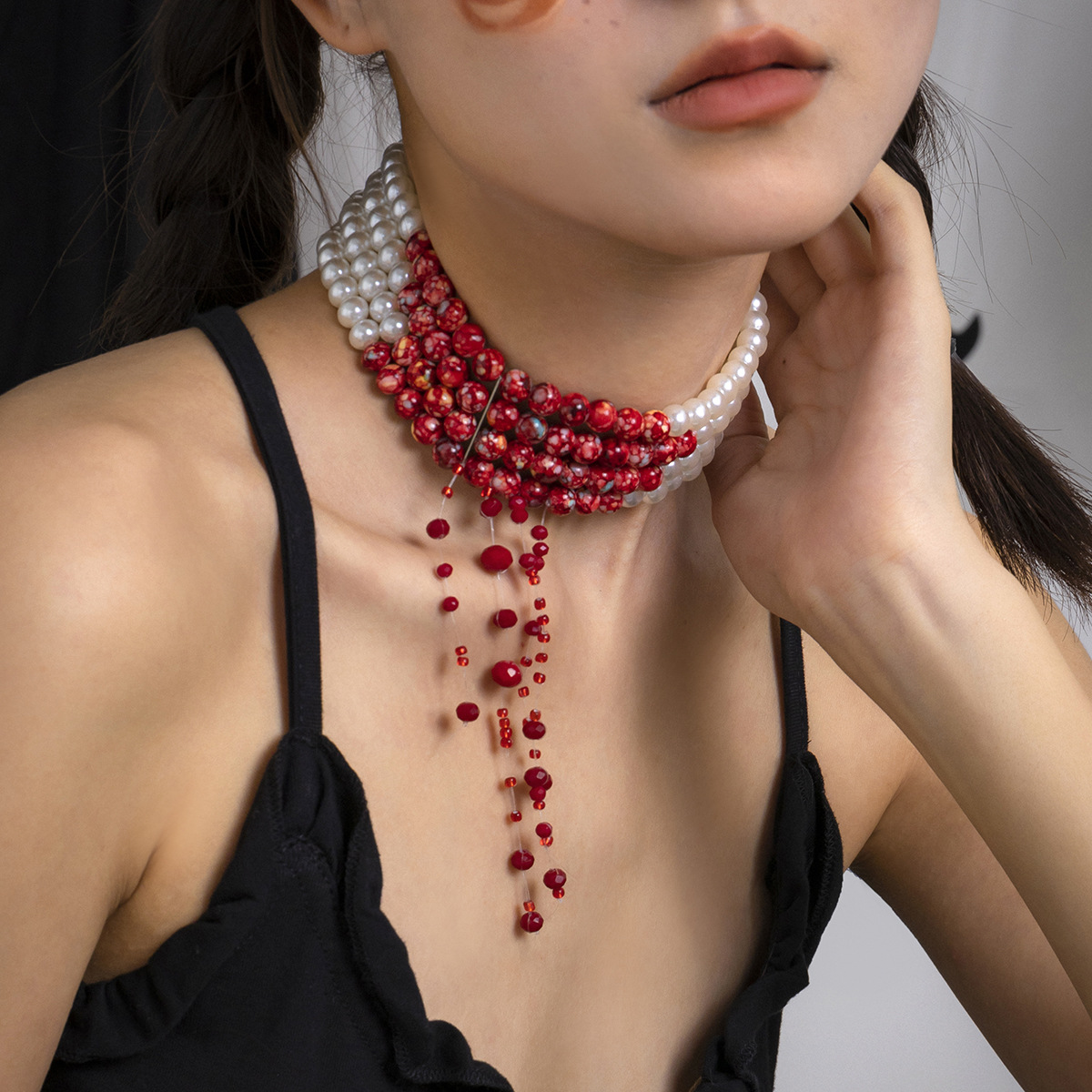 Collar con colgante de borla d - Pearl Choker Necklace Vintage reseña y precio