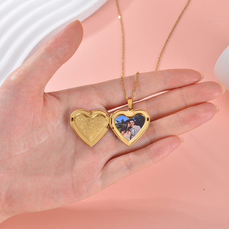 Collar con Medallón Personaliz - Heart Locket Necklace Photo reseña y precio