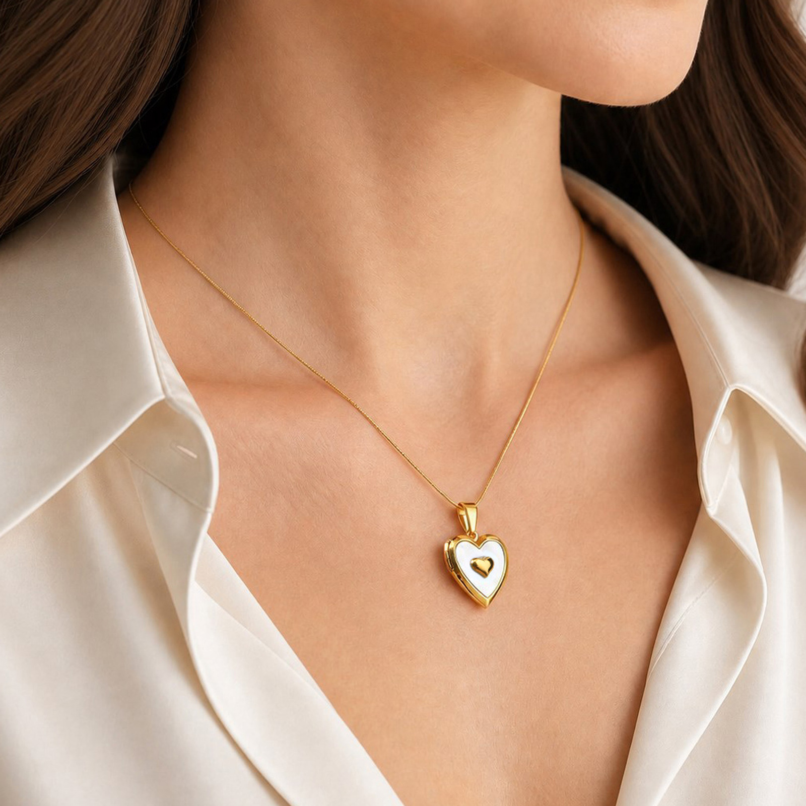 Collar con colgante en forma d - Heart Locket Necklace Photo reseña y precio
