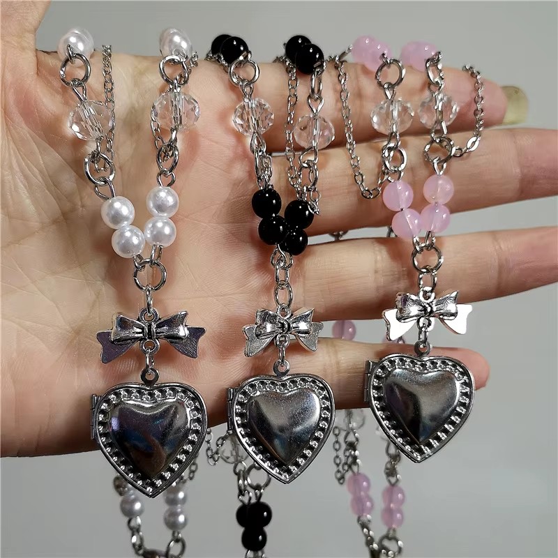 Colgante gótico Y2K con medall - Heart Locket Necklace Photo reseña y precio